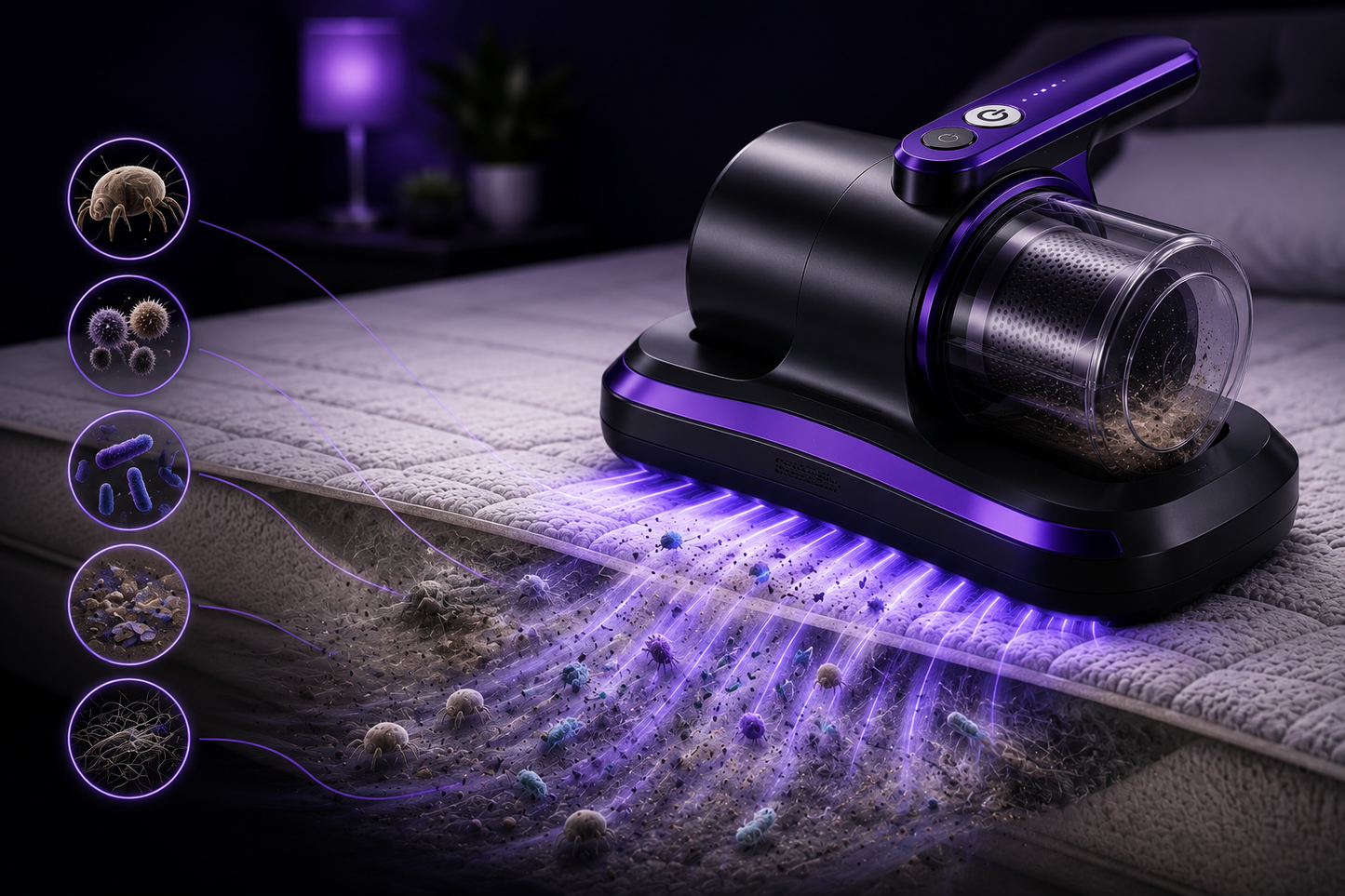 Wireless Handheld Mattress Vacuum Cleaner – UV-C + HEPA Filter, 12KPa Ultrasonic Vibration